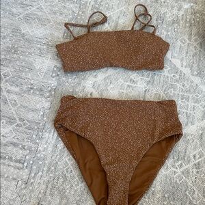 Vuori Brown Textured High-Waist Bikini Set